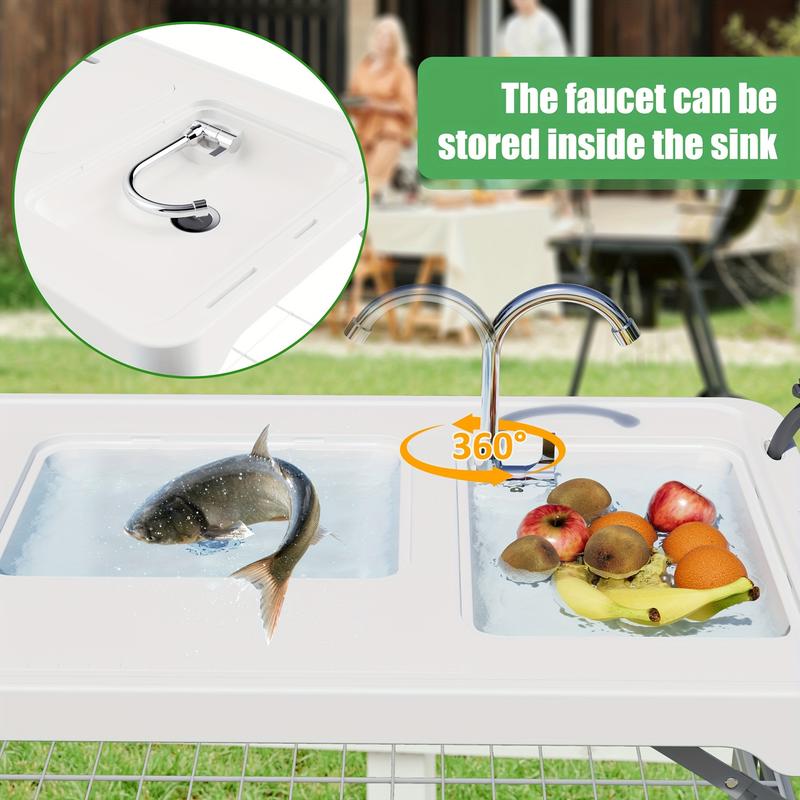 Portable Fish Cleaning Table With Sink, Folding Outdoor Camping Sink Station With Hose Hook Up, With Spray Gun And Tool Kit Heavy Duty Fillet Table With Faucet For Dock Beach Patio Picnic