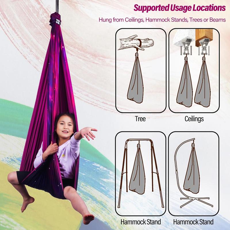 Sensory Swing for  & Adults Holds up to 300lbs Indoor & Outdoor Double Layer  Cuddle Swing with 360? Swivel Hanger Kit for Calming, Effect for ,  or SPD. (Galaxy Purple)