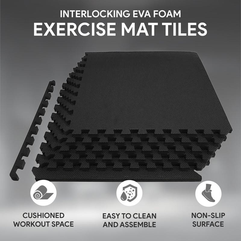 BalanceFrom Fitness 24 Sq Ft Interlocking EVA Foam Exercise Mat Tiles, Black